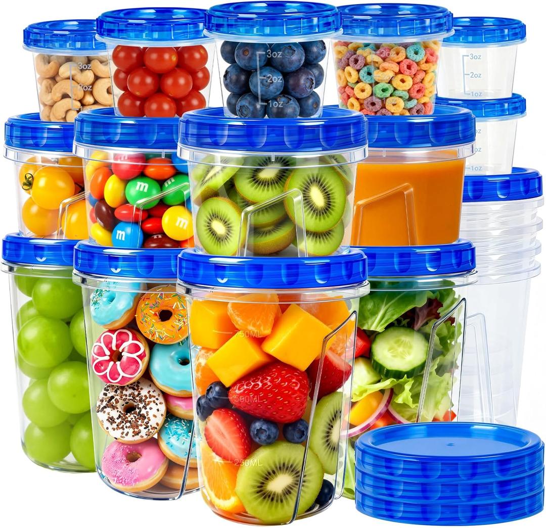 18 Pack Reusable Freezer Storage Containers with Twist Top Lids Airtight(34oz/17oz/4oz), Plastic Food Storage Containers with Lids for Meal Prep Soup Snack Fruit, Soup Container Freezer Microwave Safe