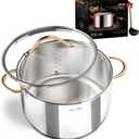 8 Quart Stock Pot, 3 Ply Whole Clad Stainless Steel Stock Pot, 8 QT Cooking Pot with Lid, Induction Pot for Cooking, 18/10 Stainless Steel Cookware Stockpots Oven, Gas and Dishwasher Safe