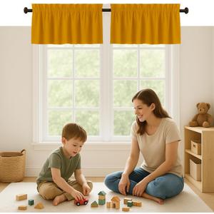 Mustard Valance Curtains 2 Pack, 54x18 Inches, 100% Cotton, Rod Pocket Window Valances, Semi Sheer Short Curtain for Kitchen, Farmhouse, Caf, Bedroom, Bathroom, Living Room Dcor
