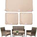 ClawsCover 3Pack Outdoor Seat Cushions Replacement Covers Fit for 4 Pieces Wicker Rattan Patio Furniture Conversation Set Chair Loveseat,36x18x2,18x18x2,Light Khaki-Small (Include Cover Only)