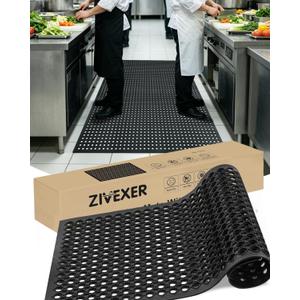 【10mm Extra Thick】36"x60" Heavy Duty Non-Slip Outdoor Rubber Door Mat with Drainage Holes, Large Rubber Mats for Bar, Garage, Kitchen, Waterproof Black Shop Matt, Fast Drying Restaurant Floor Mat, 3' x 5' (Rectangular)