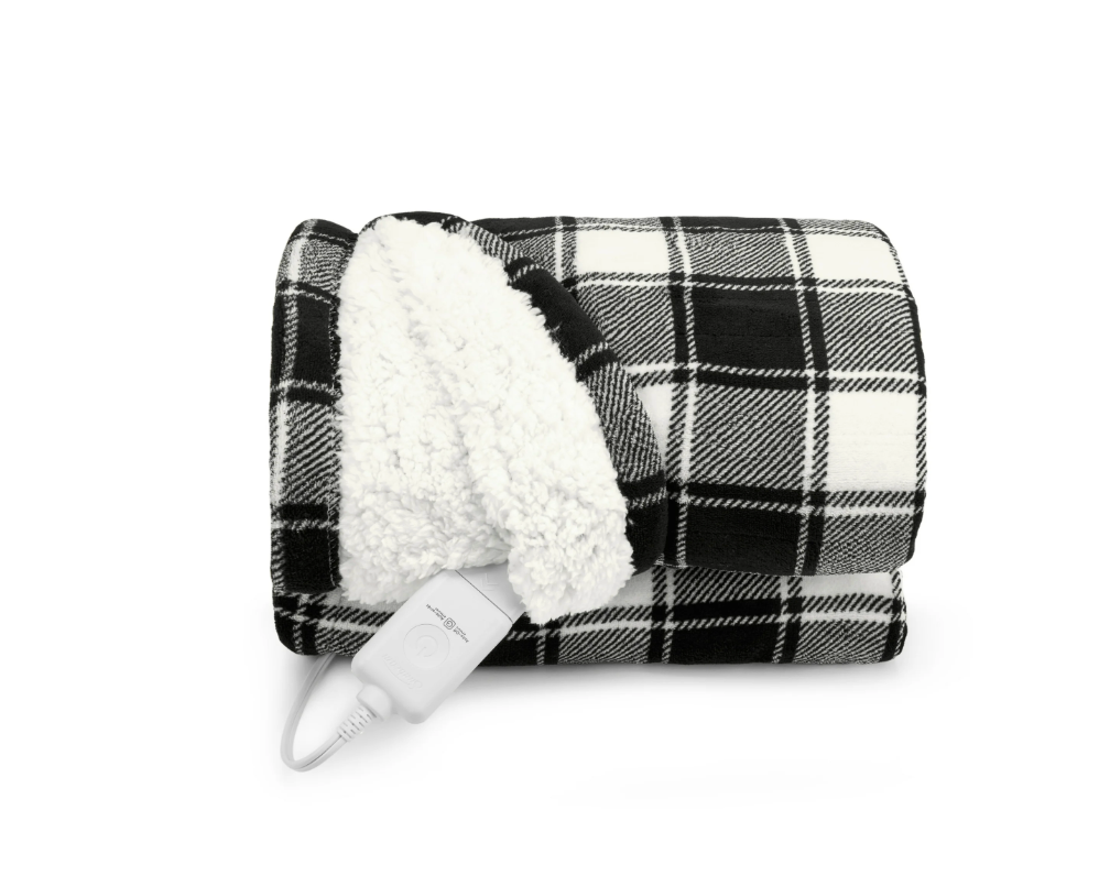 Sunbeam Electric Throw Royal Luxe Microplush Heated Blanket, 4 Heat Settings, 4-Hour Auto Shut-Off, Fast Heating, Warm and Cozy, Grey Rodeen Plaid, Throw