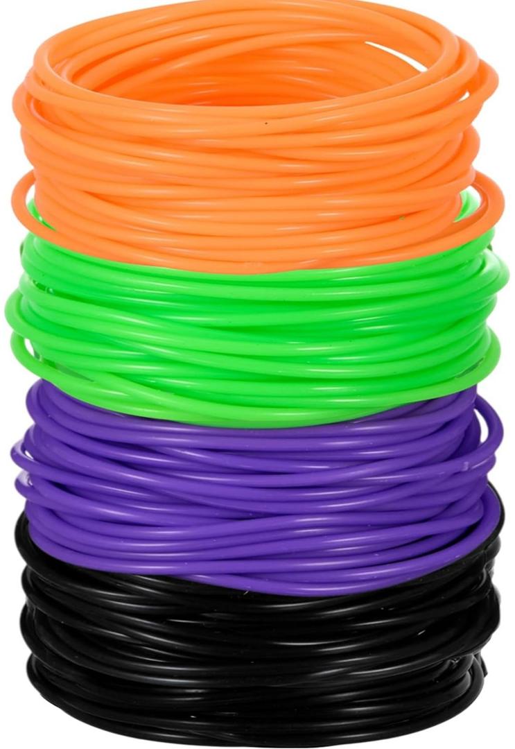 120 Pcs 80s Silicone Jelly Bracelets Neon Stretchable Gel Gummy Rubber Bracelets 80's Hair Ties for Aldults(Black, Orange, Purple,Green)