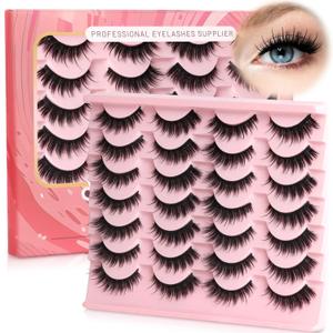 Ahrikiss Lashes Fluffy Eyelashes Wispy Thick False Eyelashes Spiky Manga Lashes D Curl Cat Eye Lashes Natural Look 3D Volume Anime Fake Eyelashes Faux Mink Lashes 14 Pairs Pack (Spike03)