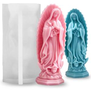 Religious Virgin Mary Statue Silicone Mold Virgin Mary Candle Molds for Candle Making Supplies Wax Tools Virgen Maria Candle Mold Silicone Molds for Resin Concrete Plaster Epoxy Molds Home Decor