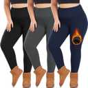 we fleece 3 Pack Plus Size Fleece Lined Leggings Women -Stretchy X-Large-4X Warm Winter Yoga Pants Thermal Leggings (Black/Grey/Navy)