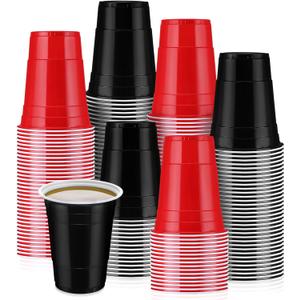 50 Pcs 16 oz Plastic Cups Bulk Disposable Plastic Party Cups for Graduation Wedding Birthday New Year Theme Party (Black,Red)
