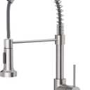 OWOFAN Kitchen Faucet Low Lead Commercial Solid Brass Single Handle Single Lever Pull Out Pull Down Sprayer Spring Kitchen Sink Faucet, Brushed Nickel Kitchen Faucets 866053SN