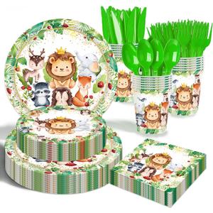 Jungle Animals Party Decorations - 175 Pcs Safari Animal Baby Shower Plates and Napkins, Wild Animals Theme Disposable Tableware Set for Baby Shower Zoo Birthday Party Supplies Favors, Serves 25