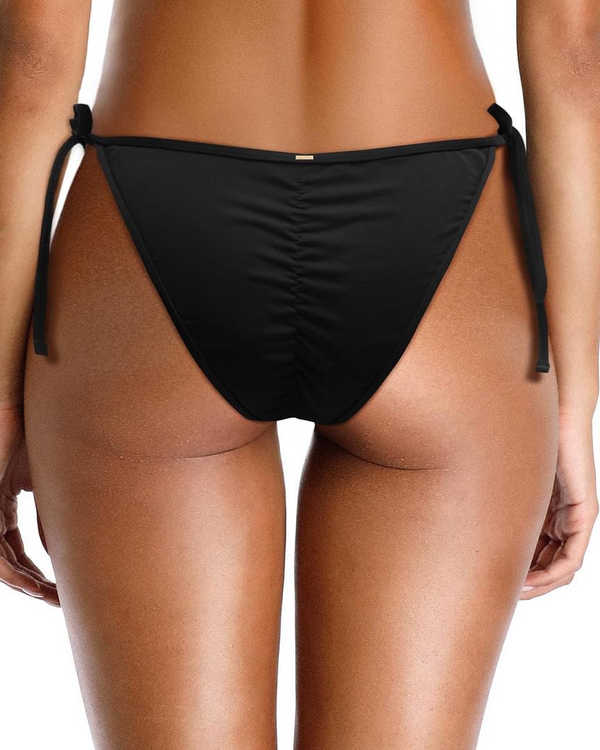 Zmart Women Tie Side Bikini Bottoms String Cheeky Bathing Suit Bottom Low Waist Ruched Scrunch Swimsuit Bottom (Small, Black)