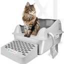 Enclosed Stainless Steel Cat Litter Box with Lid, XL Extra Large Litter Box for Big Cats, High Sided, Never Absorbs Odors, Non-Sticky, Anti-Leakage, Easy Cleaning (24" L x 16" W x 12" H, Grey)