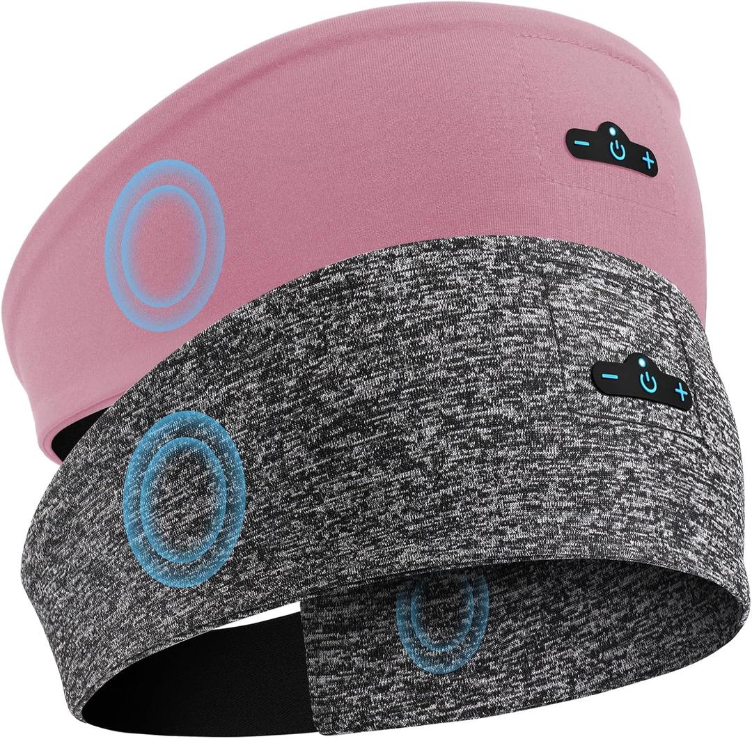 Sleep Headphones Bluetooth Headband for Side Sleeper, 17H Playtime, Wireless Headband Headphones with HD Stereo Speakers for Workout,Running,Yoga, Ideal Gifts for Men, Women, Teens, Pink+Grey
