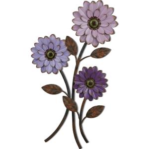 Xuhal Metal Flower Wall Art, 15.75 Inch Vintage Daisy Wall Decor, Not 3D, Flat Rustic Metal Floral Hanging Farmhouse Spring Leaf Sculpture for Living Room Bedroom Indoor Outdoor(Purple)