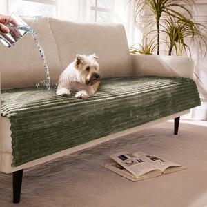 Meider Dual Non-Slip Couch Cover for Dogs Waterproof, Fuzzy Soft Pet Couch Covers for Sofa 3 Cushion, Pet Friendly Soft Dog Bed Covers Sofa Cover Washable (Sage Green, 33" x 85" 1 Pack)