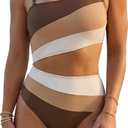 Leoparts Women's Color Block One Piece Swimsuits Monokini One Shoulder Cutout High Cut Bathing Suits Beachwear Small