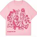 Oversized Graphic Tees Men Vintage Y2K Print Shirts Streetwear Unisex Harajuku T-Shirts (Pink, L)
