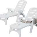 YITAHOME Outdoor Chaise Lounge on Wheels, Set of 2 PP Plastic Folding Patio Chairs with 5-Level Adjustable Backrest for Pool, Garden, Beach, Sunbathing, Yard, and Poolside Lounging