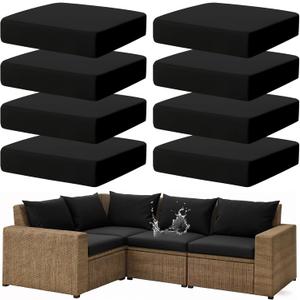 8Pcs Outdoor Cushion Cover Stretch Cushion Covers Washable Reusable Replacement Cushions Slipcovers for Patio Furniture Outdoor Sofa(Black)