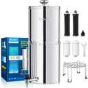 8-Stage Gravity Water Filtration System 3.0 Gallon-304 Stainless Steel Countertop System with 4 Filters and Stand Reduces 99.9% Chlorine, NSF/ANS 42 Certification