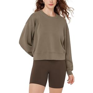 ODODOS Modal Soft Long Sleeve Cropped Sweatshirts for Women Oversized Crew Neck Pullover Crop Top L