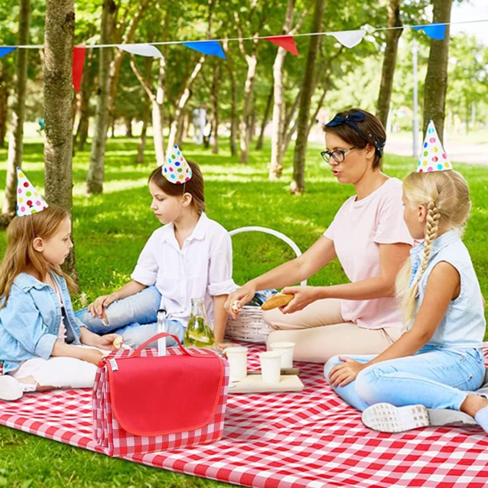 LRUUIDDE Oversize Picnic Beach Blanket, 80''x60'' Outdoor Waterproof Foldable, Sandproof Blankets Plaid Picnic Mat for Beach Camping on Grass Picnic Blankets (RED 1, 80x60in)