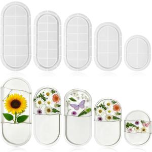 COMNICO Resin Tray Molds, 5 Pcs Silicone Jewelry Holder 4 Sizes Oval Bowl Epoxy Resins Container Molds for Home Decor Crafts DIY Resin Casting Tray