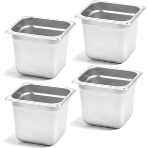 FUSON 4 Pack Hotel Pans, 1/6 Size 6" Deep, NSF, Commercial Stainless Steel Pan, Steam Table Pan, Catering Food Pans
