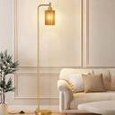 Floor Lamps for Living Room - Modern Standing Lamp with Rattan Shade, Gold Floor Lamp with LED Bulb, Farmhouse Tall Lamp for Bedroom Office, Gold