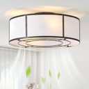 Caged Ceiling Fans with Lights Flush Mount, Farmhouse Low Profile Ceiling Fan with Lights Remote Control, 20'' Modern Bladeless 6 Speeds for Bedroom, Nursery, Kitchen, Black