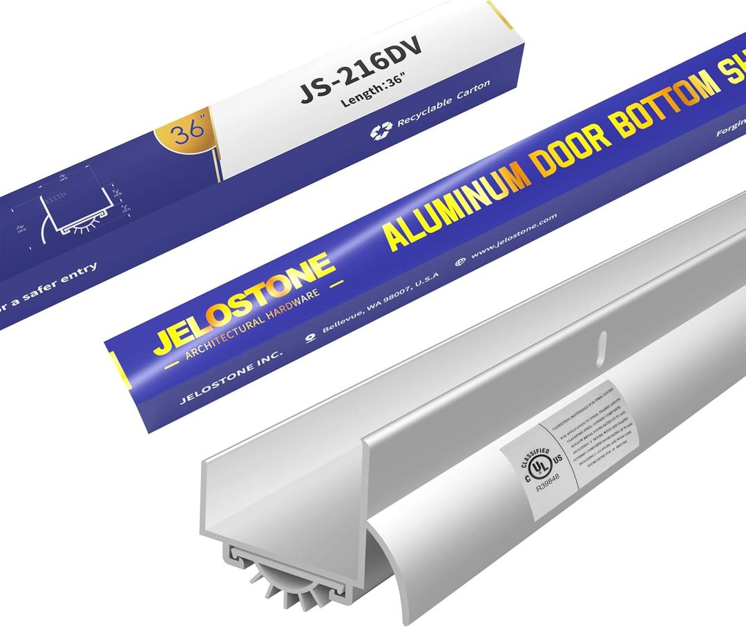 U-Shaped Aluminum Door Bottom Shoes with Drip Cap(Mill Aluminum) - Fire Rated - 1-3/4"W x 1-5/16"H x 36" L Weather Stripping Seal for Exterior Doors, Vinyl Insert, JS-216DV