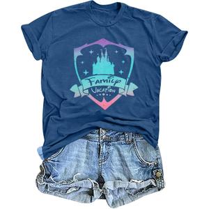 ALLTB Family Vacation Shirts Women Magical Castle Graphic Shirt Cute Magic Kingdom T-Shirt Summer Short Sleeve Top, XXL