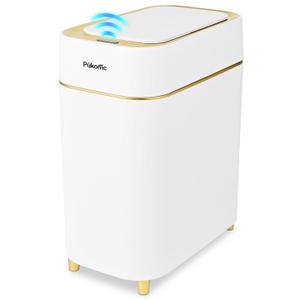 Pukomc 2.3 Gallon / 9L Automatic Adsorption Sensor Trash Can, White Gold Motion Sensor Garbage Bin with Suction, Slim Fashionable Design for Kitchen, Bathroom, Office & Small Space