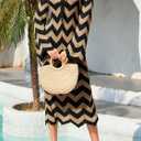 Saodimallsu Womens Striped Bodycon Beach Dress V Neck Tie Front Bell Sleeve Crochet Cover Up Vacation Long Dresses (Large, Khaki)