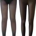 Delcast 2 Pairs Fleece Lined Tights WomenFake Translucent Thermal Sheer Thick Pantyhose Leggings for Winter (M)