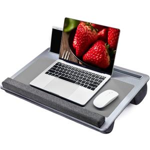 Extra Large Lap Laptop Desk- Home Office Portable LapDesk with Mouse Pad & Wrist Rest for Notebook/MacBook/Tablet, Sofa Bed Working, Writing, Drawing (Carbon Silver, Fit Up to 17-inch Laptops)