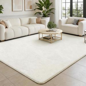 Area Rugs 8x10 for Living Room Textured Jacquard Rug for Bedroom Large Solid Color Area Rugs Fluffy Living Room Rug Boho Geometric Carpet for Bedroom Dining Room Nursery Office,Cream