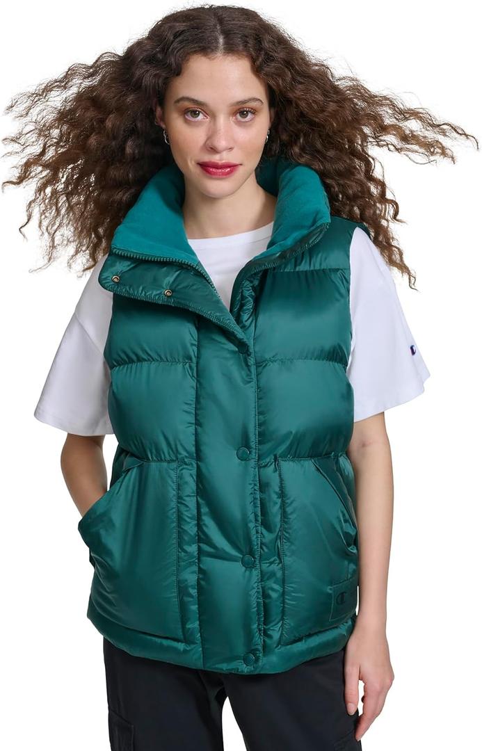 Champion womens Satin Quilted Puffer Vest With Stand Collar (Small, Rainforest)