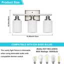 Ascher Bathroom Light Fixtures, 3-Light Vanity Light Over Mirror, Modern Brushed Nickel Wall Sconces with Milky White Shades, Wall Lamp for Kitchen Hallway Cabinet Porch E26 Base