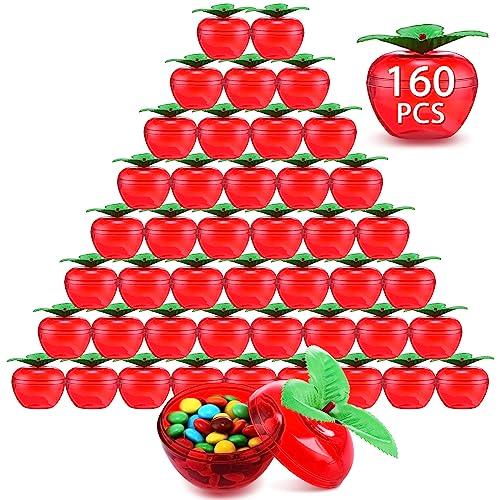 Leinuosen 160 Pack Christmas Red Apple Container 2 Inch Mini Apple Shaped Container Plastic Candy Jars Filled Apple Decorations Apple Shaped Candy Toy Gift for Christmas Birthday Wedding Party Favors