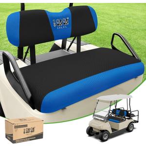 10L0L Golf Cart Seat Covers Kit - Universal Fit for EZGO TXT/RXV Front Seats | Breathable Mesh Fabric | Easy Installation | Black & Blue (No Staples Required)