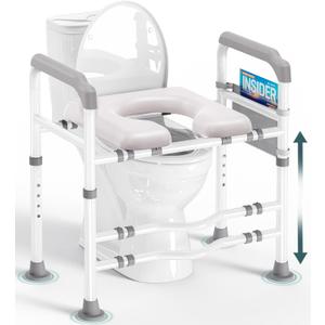 Toilet Seat Risers for Seniors, FSA HSA Eligible Adjustable Raised Toilet Seat with Handles, Padded Seat Toilet Seat Riser for Elderly, Heavy Duty, Handicapped 400lb, Fit Any Toilet (Grey)