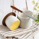 Butter Crock, Ceramic Butter Dish with Lid for Countertop, French Butter Keeper, Elegant Embossed Pattern, White