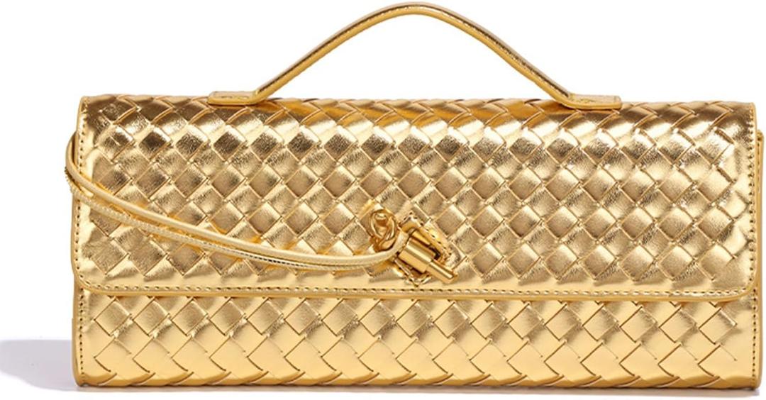 Evening Woven Handbag for Women PU Leather Clutch Purses Removable Strap Shoulder Bag Fashion Crossbody Tote Bag