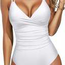 Aqua Eve Tummy Control Swimsuits for Women One Piece Bathing Suit Push Up Slimming Swimwear (White), Large