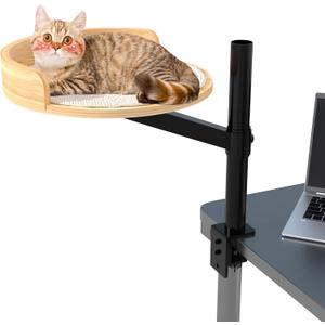 Cat Desk Bed for Indoor, 15.75" Modern Cat Bed for Desk with Mat 360° Rotating & Height Adjustable, Supports up to 22kg/48.5 lb, Furniture for Office and Gaming Tables