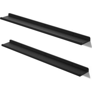 Love-KANKEI 48 Inch Long Floating Shelves Wall Mounted Set of 2, Large Wood Wall Shelves for Storage, Rustic Hanging Shelves for Display,Bedroom Living Room Bathroom Kitchen Office Black