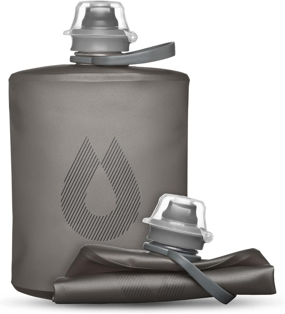 HydraPak Stow - Collapsible Backpacking Water Bottle (350ml, 500ml, 1L) - BPA Free, Ultra Light, Spill-Proof Twist Cap (Mammoth Grey)