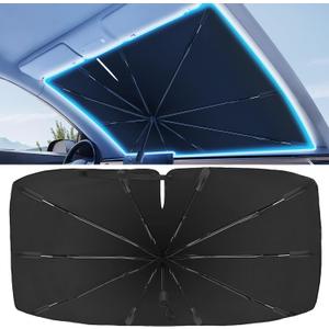 2025 Windshield Sun Shade Frame with Thickened Fast Cooling, Emergency Window Breaker, 99% UV Blocking Protects Car from Sun and Heat Damage, Adjustable Bendable Design for SUV/Sedan/(59" L x 34" W)