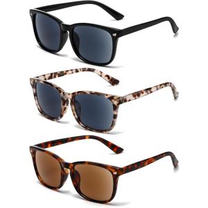 3 Pack Reader Sunglasses For Women Classic Retro Reading Sunglasses UV400 With Metal Spring +3.0 (White Tortoiseshell,tortoiseshell,black,)