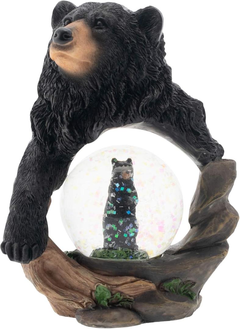 Elanze Designs Protective Black Bear and Cub Magical Whimsical Tabletop Dresser Nightstand Figurine Miniature 45MM Sturdy Polyresin Glitter Water Snow Globe Decoration (Multicolor)